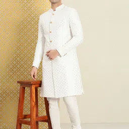 House of Pataudi Men Thread Work Embellished Jashn Sherwani Set-picture-50