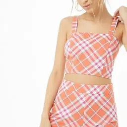 Forever 21 Multicolor Checks Crop Top With Shorts Set-image-18