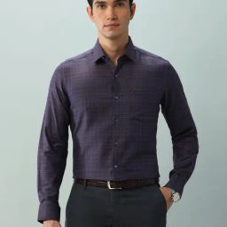 Arrow Purple Cotton Slim Fit Checks Shirt-image-56