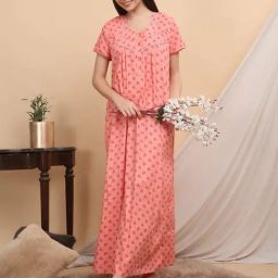 Sweet Dreams Peach Cotton Floral Print Nighty-image-91