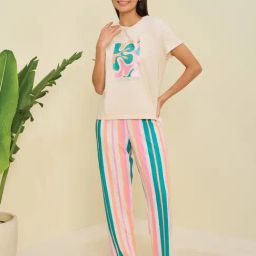 Sweet Dreams Beige Graphic Pyjama Set-image-61