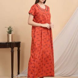 Sweet Dreams Orange Cotton Printed Nighty-image-94