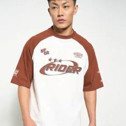 Sf Jeans By Pantaloons White & Brown Cotton Loose Fit Colour Block T-Shirt-24
