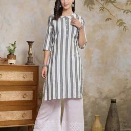 Stylum Grey Striped Straight Kurta-image-18
