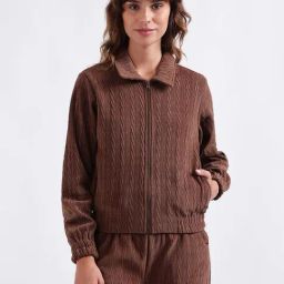 Elle Brown Self Pattern Hoodie-picture-7