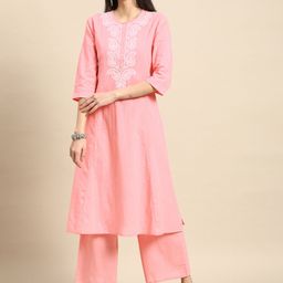 Anouk Women Chikankari Pure Cotton A-Line Kurta with Palazzos-image-20
