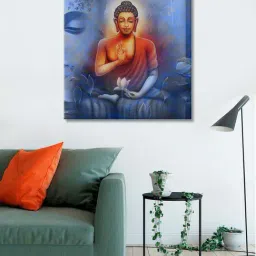 999store Blue & Orange Buddha Background Buddha Face Wall Paintings-30