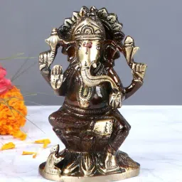 Aapno Rajasthan Golden Brass Ganesha Showpiece - Set of 1-image-96