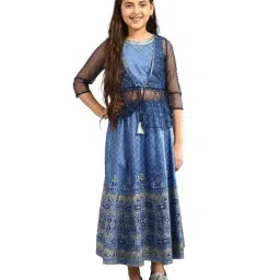 Aurelia Kids Blue Embellished Top, Skirt with Shrug-image-68