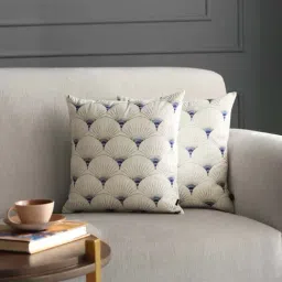 GM Off White & Blue Cotton Blend Cushion Cover - Set of 2-25