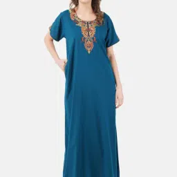 KOI SLEEPWEAR Teal Blue Embroidered Nighty-picture-15