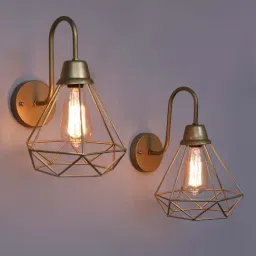 Homesake Golden & Transparent Metal Cage Vanity Wall Lamp - Set of 2 (Bulb not included)-image-72