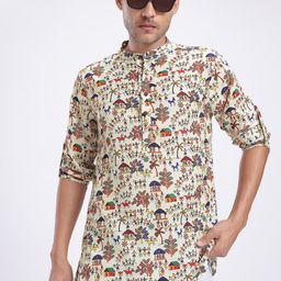 Anouk Rustic Ethnic Motifs Print Band Collar Roll-Up Sleeves Straight Kurta-picture-8