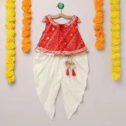 Many Frocks Kids Red & White Printed Top with Dhoti-image-59