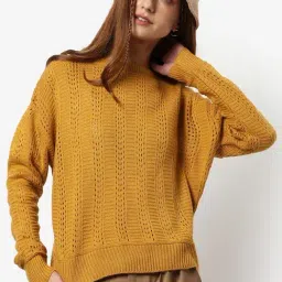 Campus Sutra Mustard Regular Fit Sweater-44