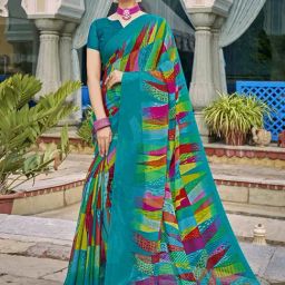 Satrani Multi Geometric Print Saree With Unstitched Blouse-picture-12