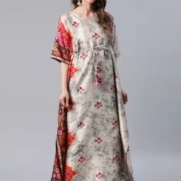 Cottinfab Grey & Orange Printed Kaftan Kurta-image-55