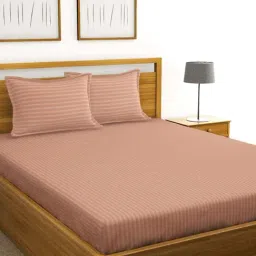 Bianca Hilton Stripes Beige 210 TC Cotton Double Bedsheet with 2 Pillow Covers-17