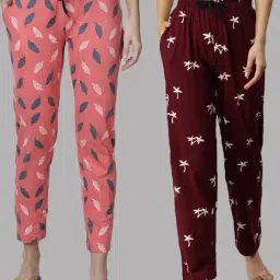 Kryptic Maroon & Pink Printed Pure Cotton Elasticated Waist Band Regular Fit Pyjamas - Pack of 2-image-38