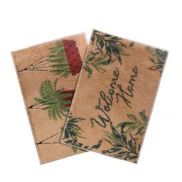 Saral Home Welcome Home with Pots Beige & Green Polypropylene Bath Mat - Set of 2-6