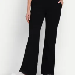 Broadstar Black Relaxed Fit High Rise Flared Trousers-image-112