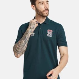 Octave Green Cotton Regular Fit Printed Polo T-Shirt-image-60
