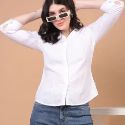 Crimsoune Club White Blended Solid Shirt-image-68