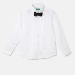 United Colors of Benetton Boys White Solid Full Sleeves Shirt with Bow-picture-28