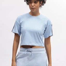 Iconic Sky Blue Cotton Regular Fit Crop T-Shirt-image-13