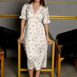 Odette White Printed Night Dress-image-35