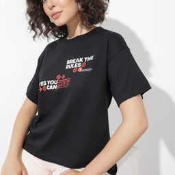 The Roadster Life Co. Typography Printed Drop-Shoulder Sleeves Oversized T-shirt-image-41