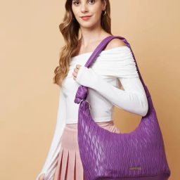 Caprese Shelbee Purple Textured Hobo Bag-image-17