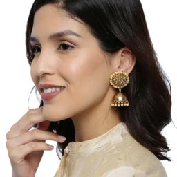 Zaveri Pearls Antique Gold Tone Traditional Jhumki Earrings - ZPFK8961-image-67