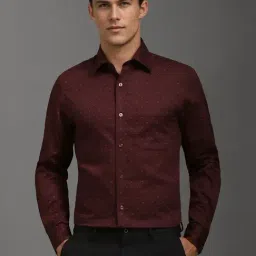 Louis Philippe Maroon Cotton Regular Fit Printed Shirt-image-50