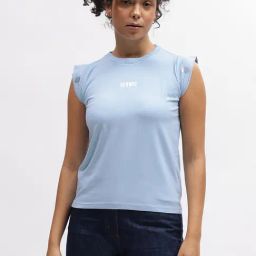 Iconic Sky Blue Cotton Graphic Print T-Shirt-image-40