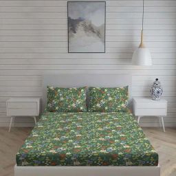 Living Scapes by Pantaloons Green Queen Flat Bedsheet Set-image-83