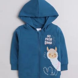 Bumzee Girls Teal Printed Full Sleeves Hooded Sweatshirt-image-17