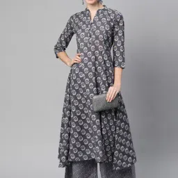 Indibelle Grey Cotton Printed A Line Kurta-picture-33