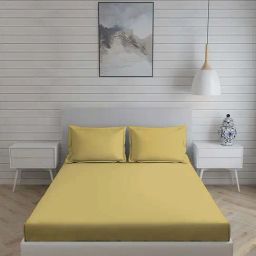 Living Scapes by Pantaloons Yellow Single Fitted Bedsheet Set-image-51