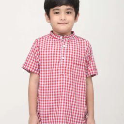 Biglilpeople Boys Red & White Cotton Checks Shirts-16