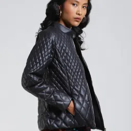 Label Ritu Kumar Black Printed Biker Jacket image 3