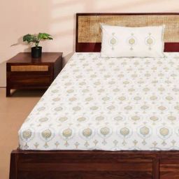 Fabindia Standalone Blue Cotton Printed 180 TC Single Bedsheet with 1 Pillow Cover-image-30