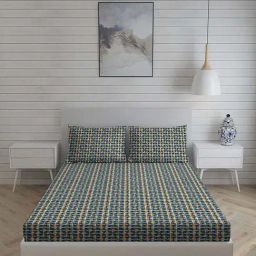 Living Scapes by Pantaloons Navy Queen Flat Bedsheet Set-10