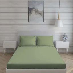Living Scapes by Pantaloons Green Single Fitted Bedsheet Set-image-78