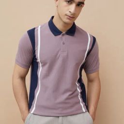Fame Forever By Lifestyle Purple Regular Fit Striped Polo T-Shirt-image-91
