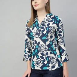 Hancock White & Navy Blue Blended Printed Shirt-image-87