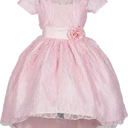 Shahina Fashion Girls Self Design Floral Detail Hight Low Hem Lace Fit & Flare Dress-image-82