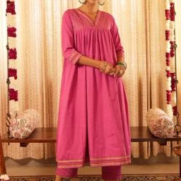 Akiso Pink Long Anarkali Kurta With Straight Pants (Set Of 2)-image-56