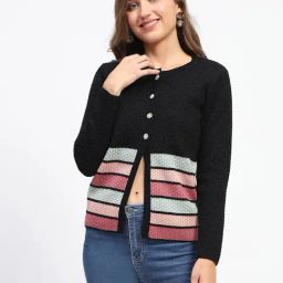 MADAME Black Textured Cardigan-image-46