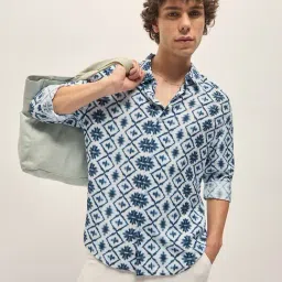 The Bear House Blue Nylon Relaxed Fit Print Shirt-picture-0